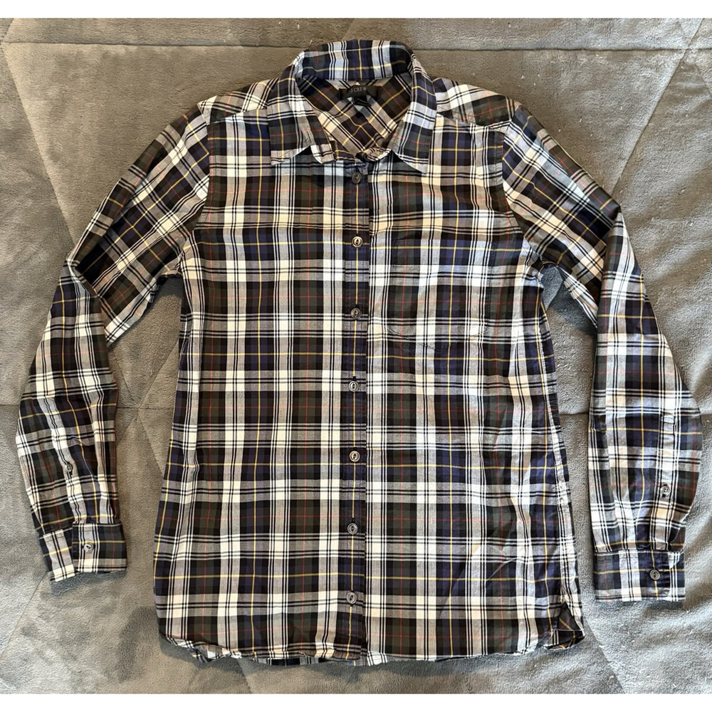 Women's J.Crew Multicolor Long Sleeve Plaid Button Down Cotton Shirt Size 00